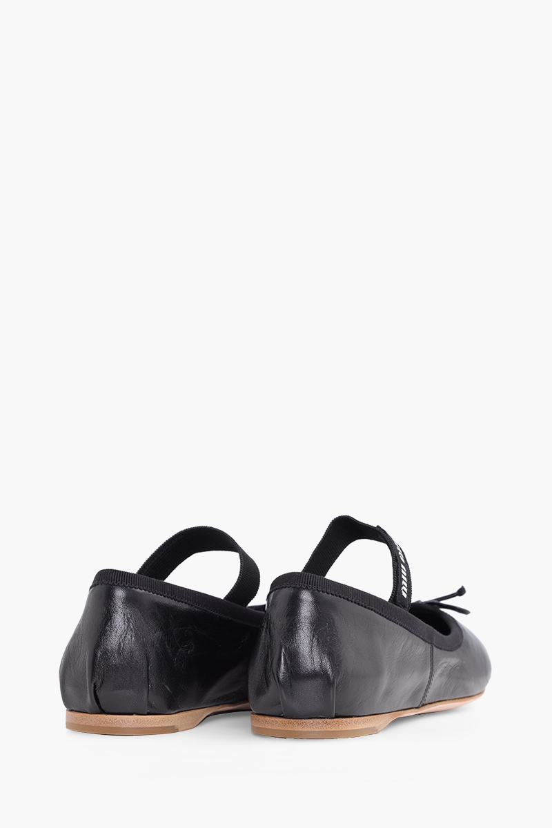 MIU MIU Bow Elastic Band Ballerina in Black Leather with Logo 2