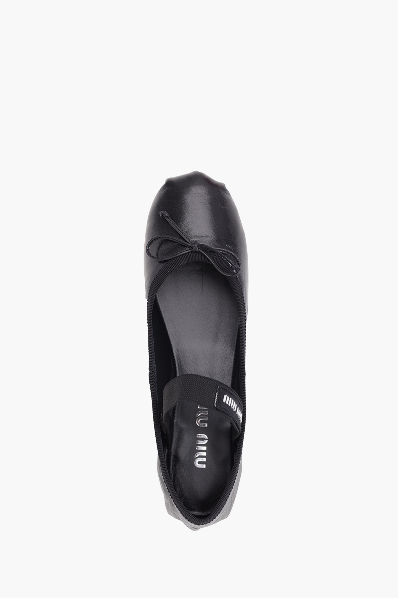 MIU MIU Bow Elastic Band Ballerina in Black Leather with Logo 3