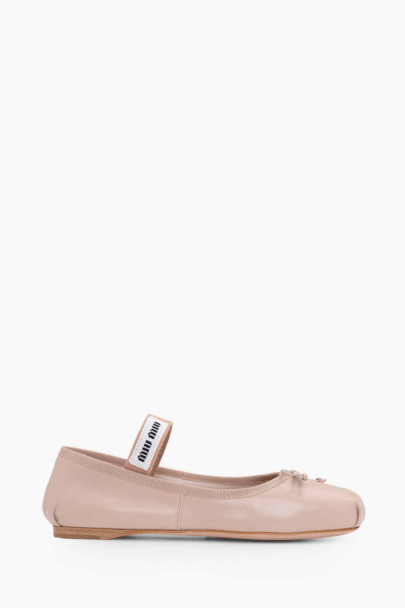 MIU MIU Bow Elastic Band Ballerina in Water Lily Leather with Logo 0