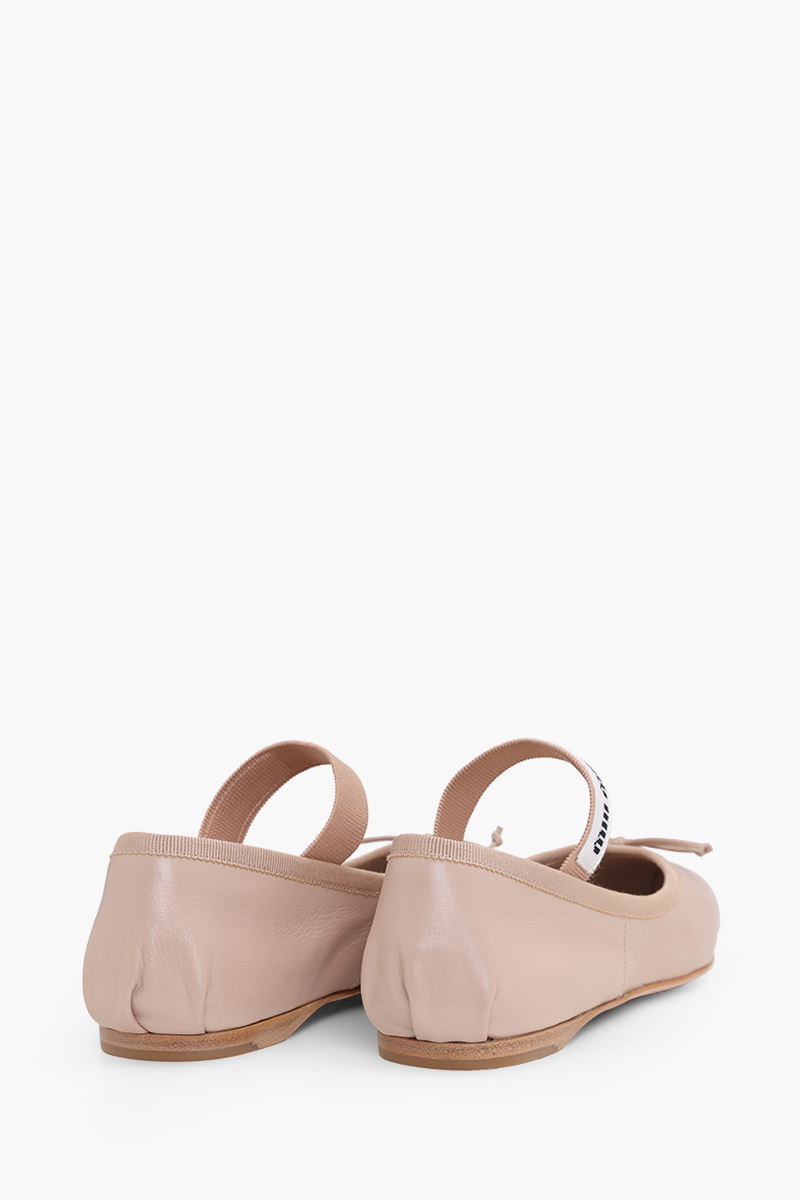 MIU MIU Bow Elastic Band Ballerina in Water Lily Leather with Logo 2