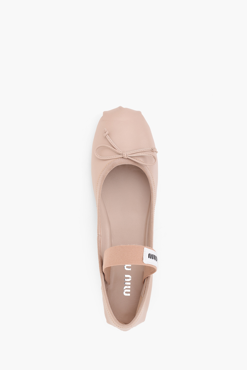 MIU MIU Bow Elastic Band Ballerina in Water Lily Leather with Logo 3