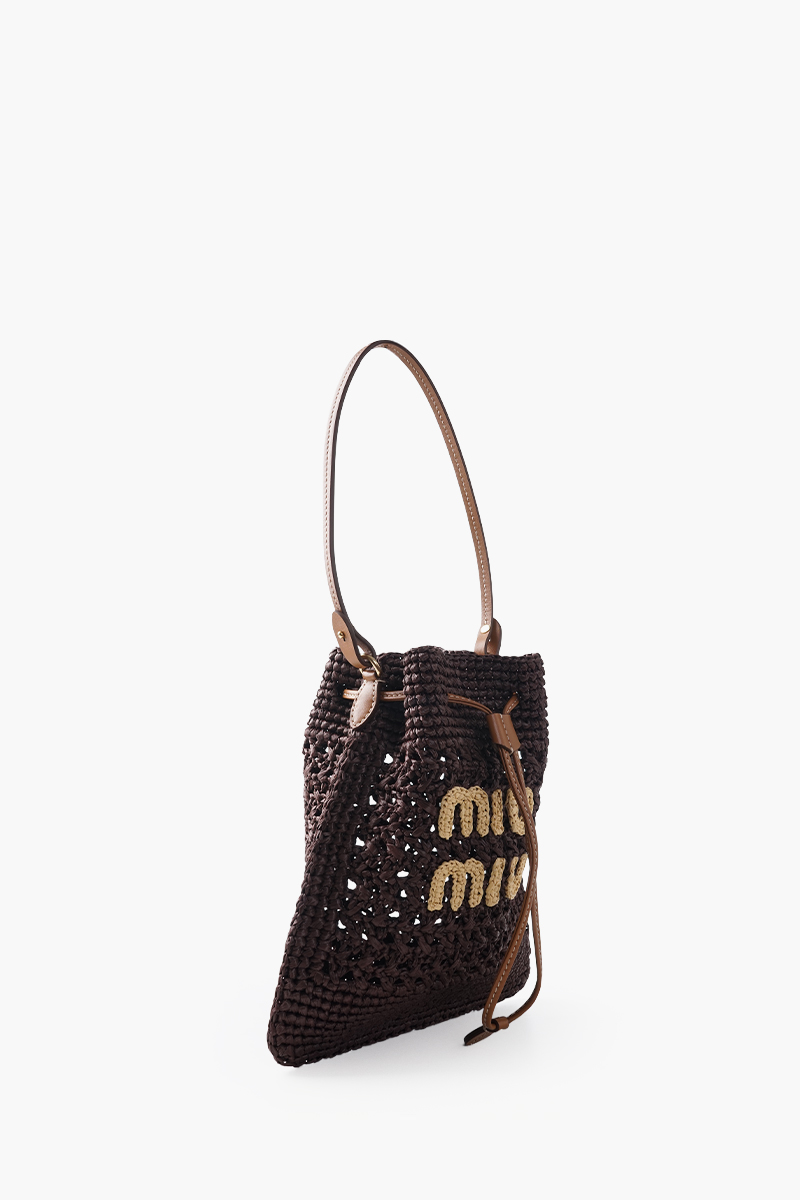 MIU MIU Mini Drawstring Handbag in Brown Raffia 1