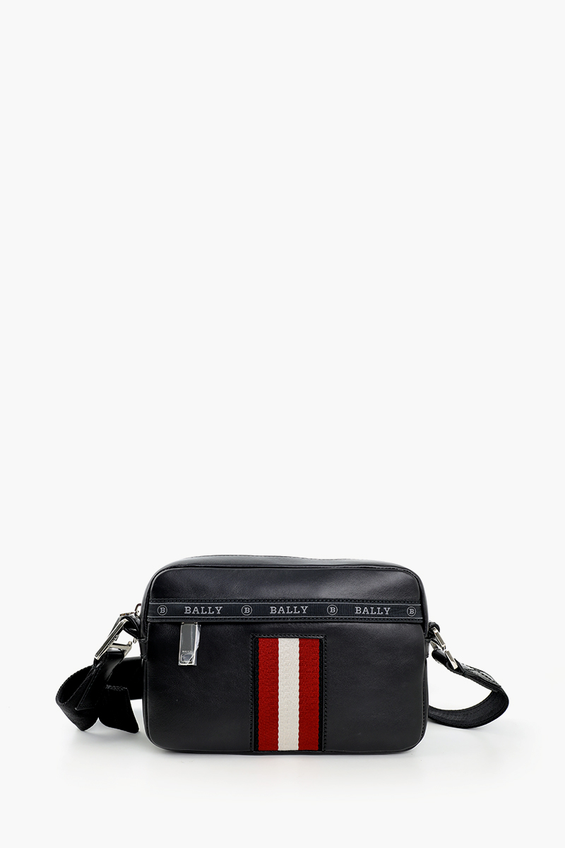 BALLY Hal Messenger Bag in Black Bovine Leather with Stripe 0