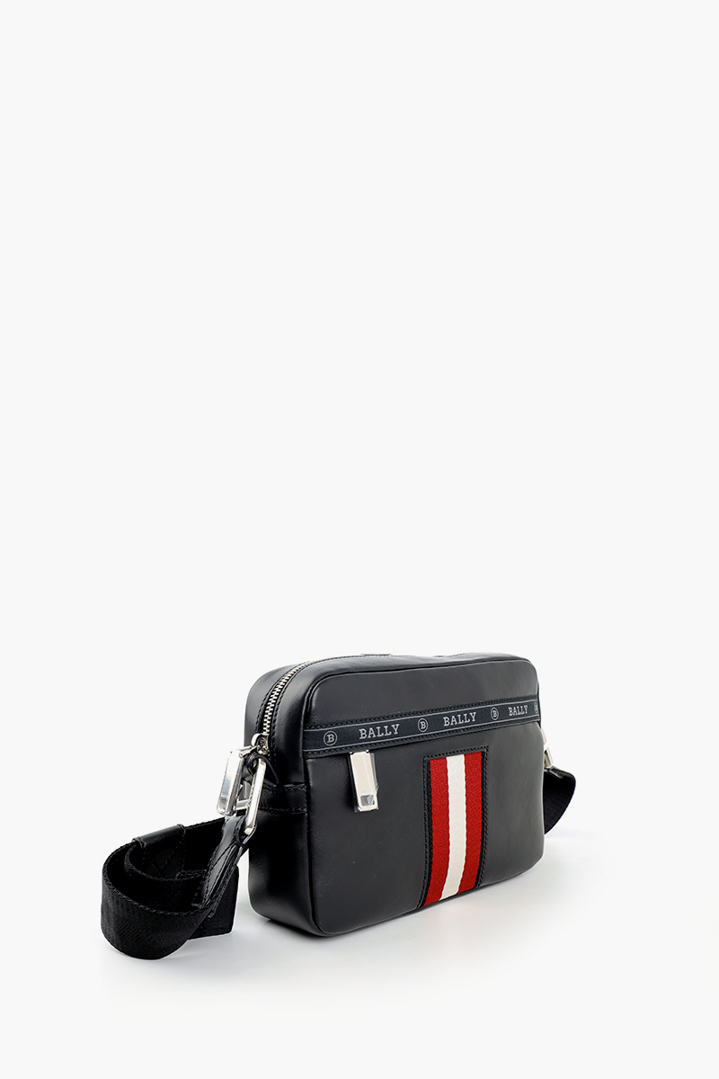 BALLY Hal Messenger Bag in Black Bovine Leather with Stripe 1