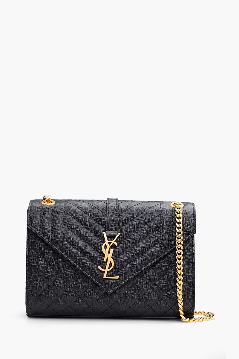 SAINT LAURENT Medium Envelope Shoulder Bag in Black Caviar Leather GHW 0