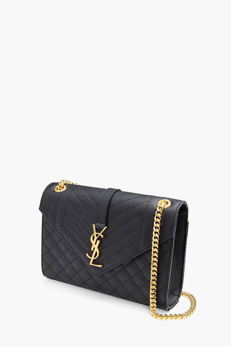 SAINT LAURENT Medium Envelope Shoulder Bag in Black Caviar Leather GHW 2
