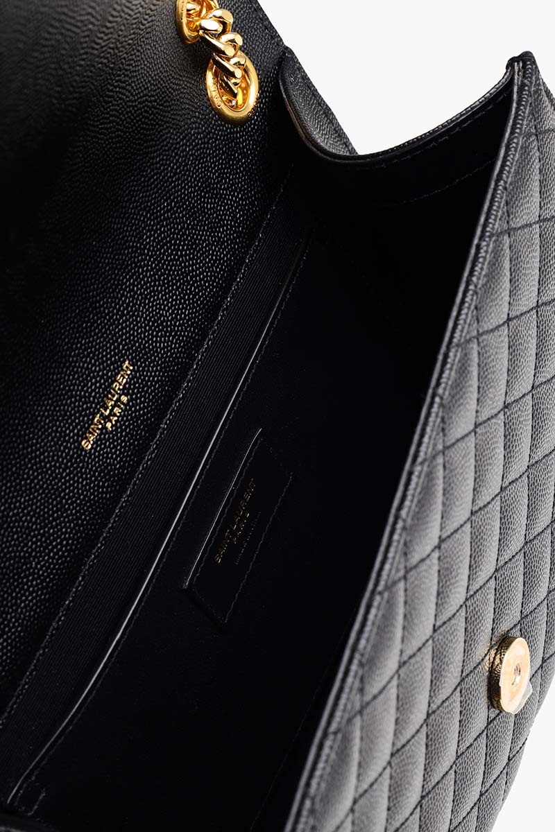 SAINT LAURENT Medium Envelope Shoulder Bag in Black Caviar Leather GHW 3