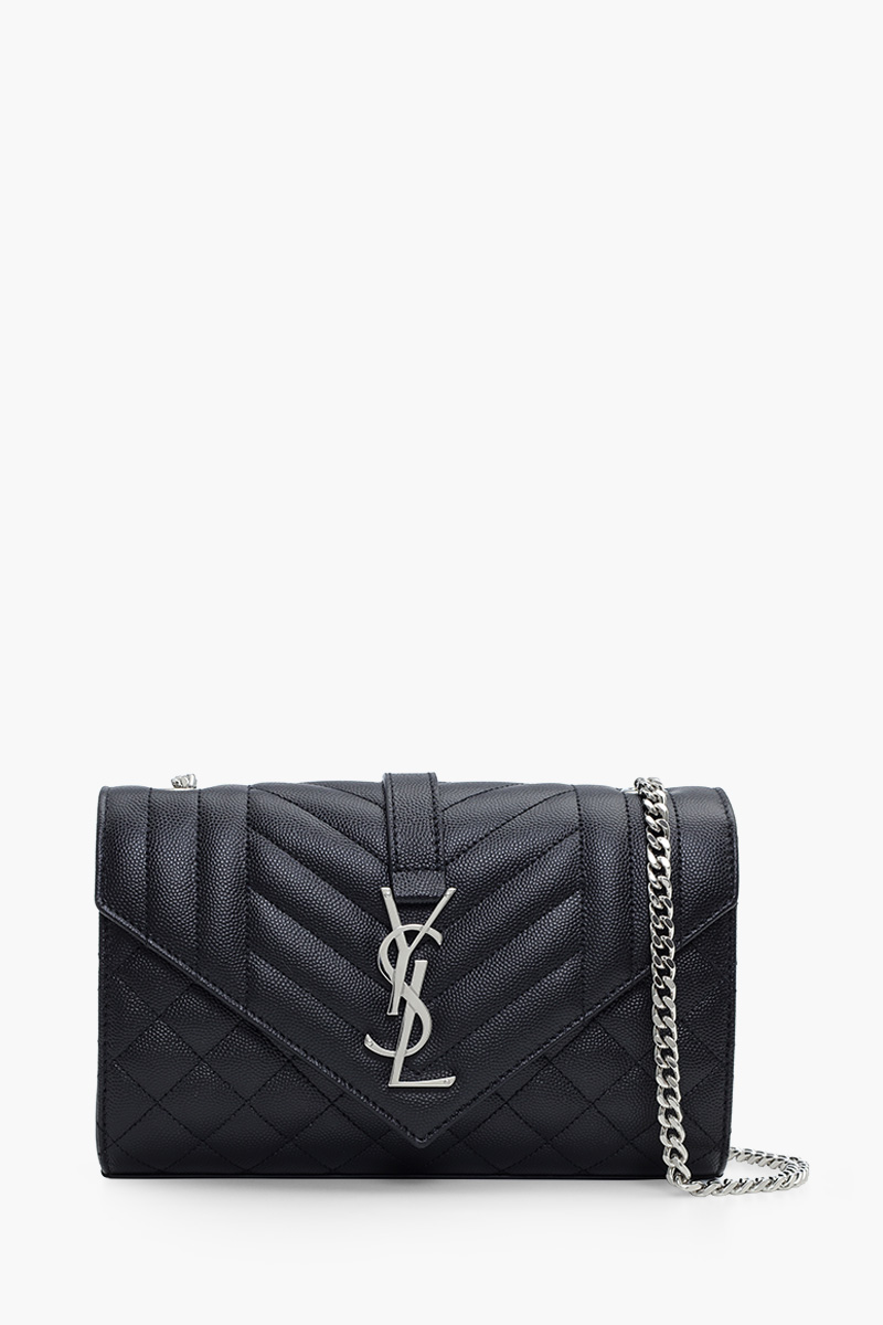 SAINT LAURENT Small Envelope Shoulder Bag in Black Caviar Leather SHW 0