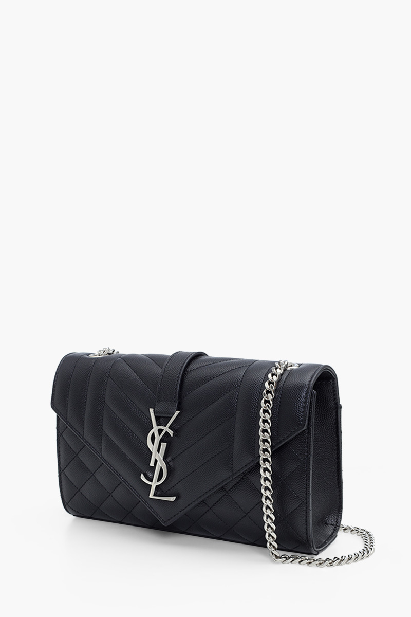 SAINT LAURENT Small Envelope Shoulder Bag in Black Caviar Leather SHW 2