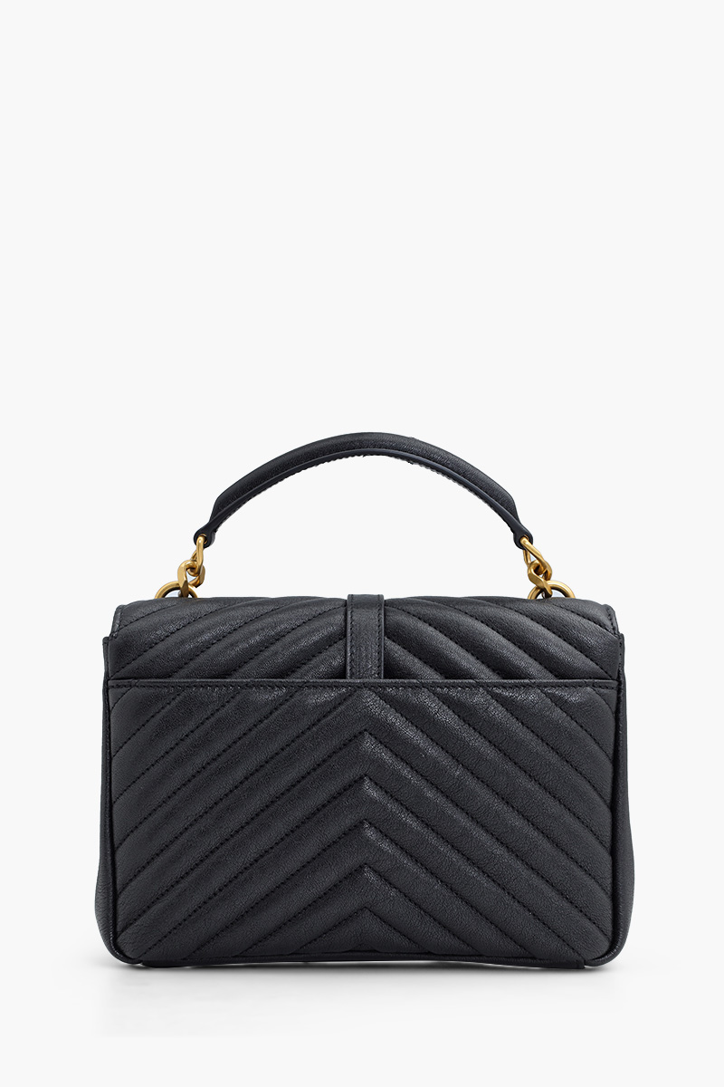 SAINT LAURENT Medium College Shoulder Bag in Black Quilted Leather GHW 1