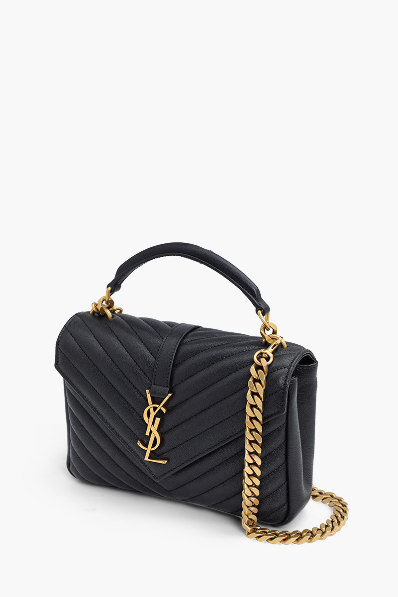 SAINT LAURENT Medium College Shoulder Bag in Black Quilted Leather GHW 2