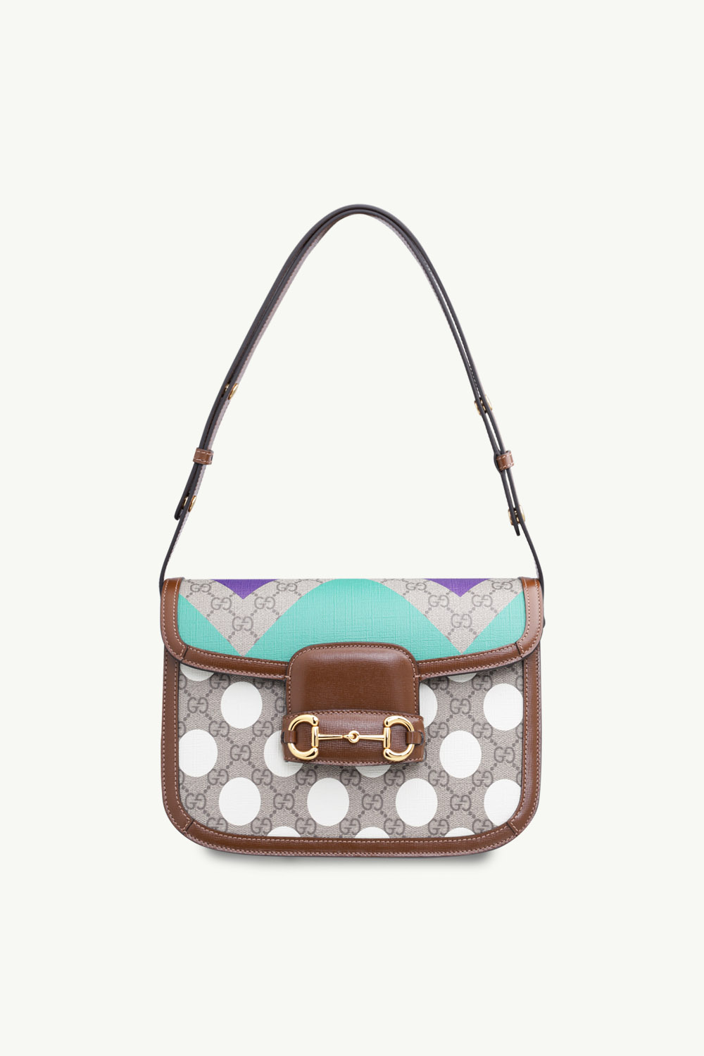 GUCCI GG Supreme 1955 Horsebit Colorful Geometric Shoulder Bag in Beige/Ebony Multicolor 0