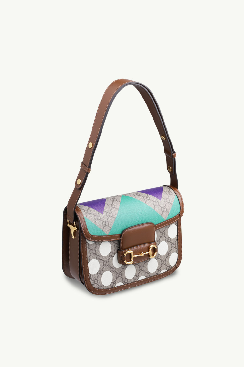 GUCCI GG Supreme 1955 Horsebit Colorful Geometric Shoulder Bag in Beige/Ebony Multicolor 2