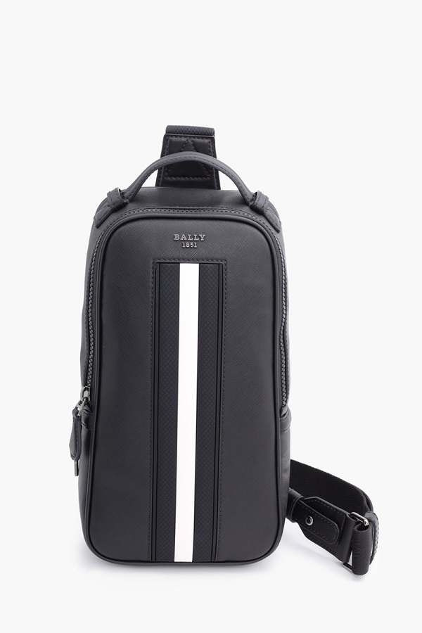 BALLY Malikho Sling Bag in Black/White Recycled Leather  0