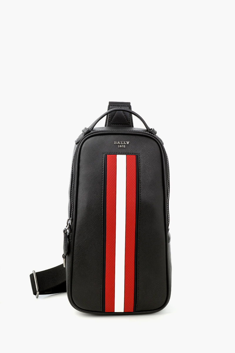 BALLY Malikho Sling Bag in Black/Red/White Recycled Leather  0