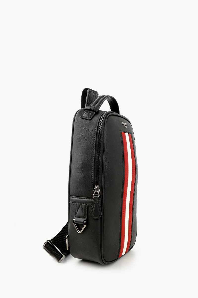 BALLY Malikho Sling Bag in Black/Red/White Recycled Leather  1