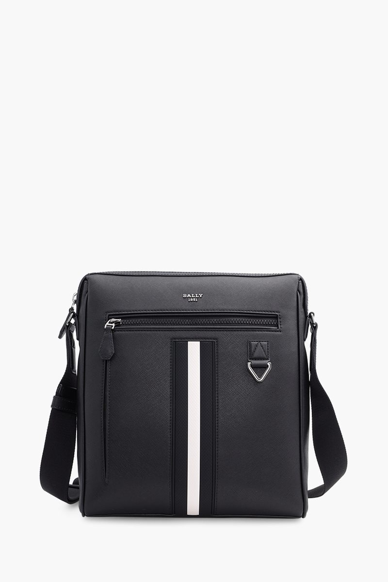 BALLY Men Mecoy Crossbody Bag in Black/White Recycled Leather 0