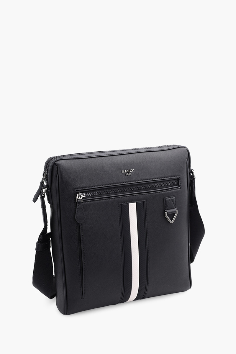 BALLY Men Mecoy Crossbody Bag in Black/White Recycled Leather 2