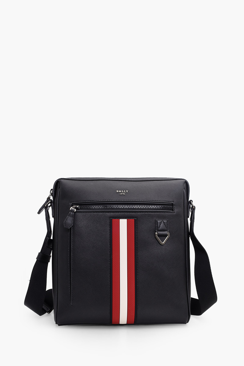 BALLY Men Mecoy Crossbody Bag in Black/Red Recycled Leather 0