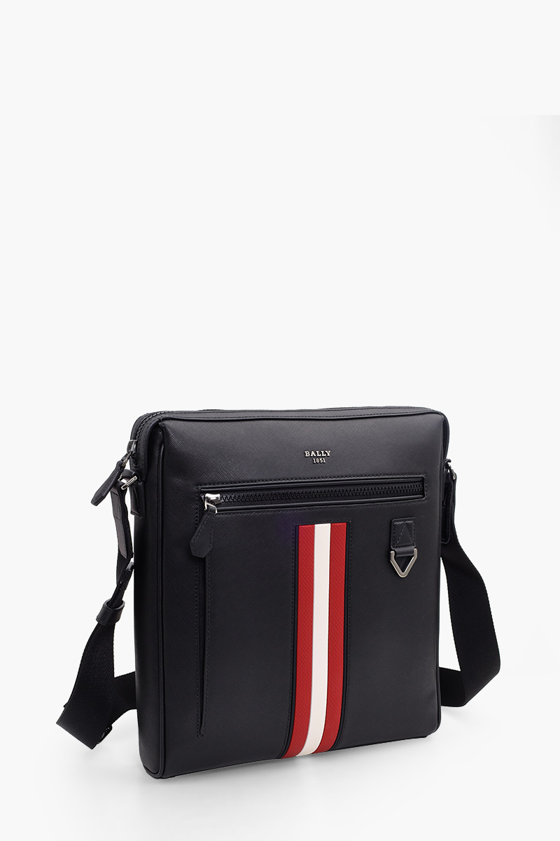 BALLY Men Mecoy Crossbody Bag in Black/Red Recycled Leather 2