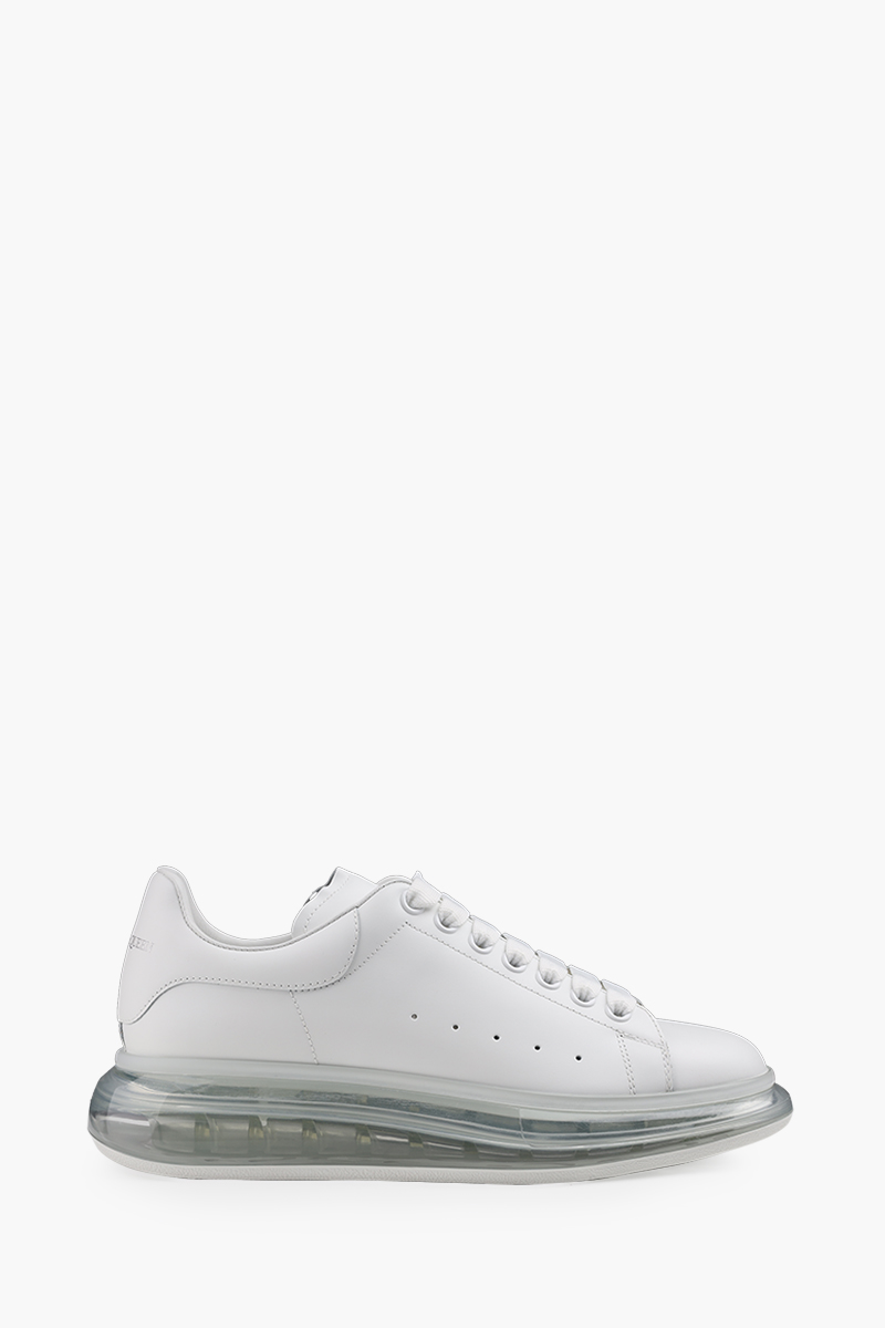 ALEXANDER MCQUEEN Men Transparent Oversized Lace-Up Sneakers in All White Smooth Leather 0