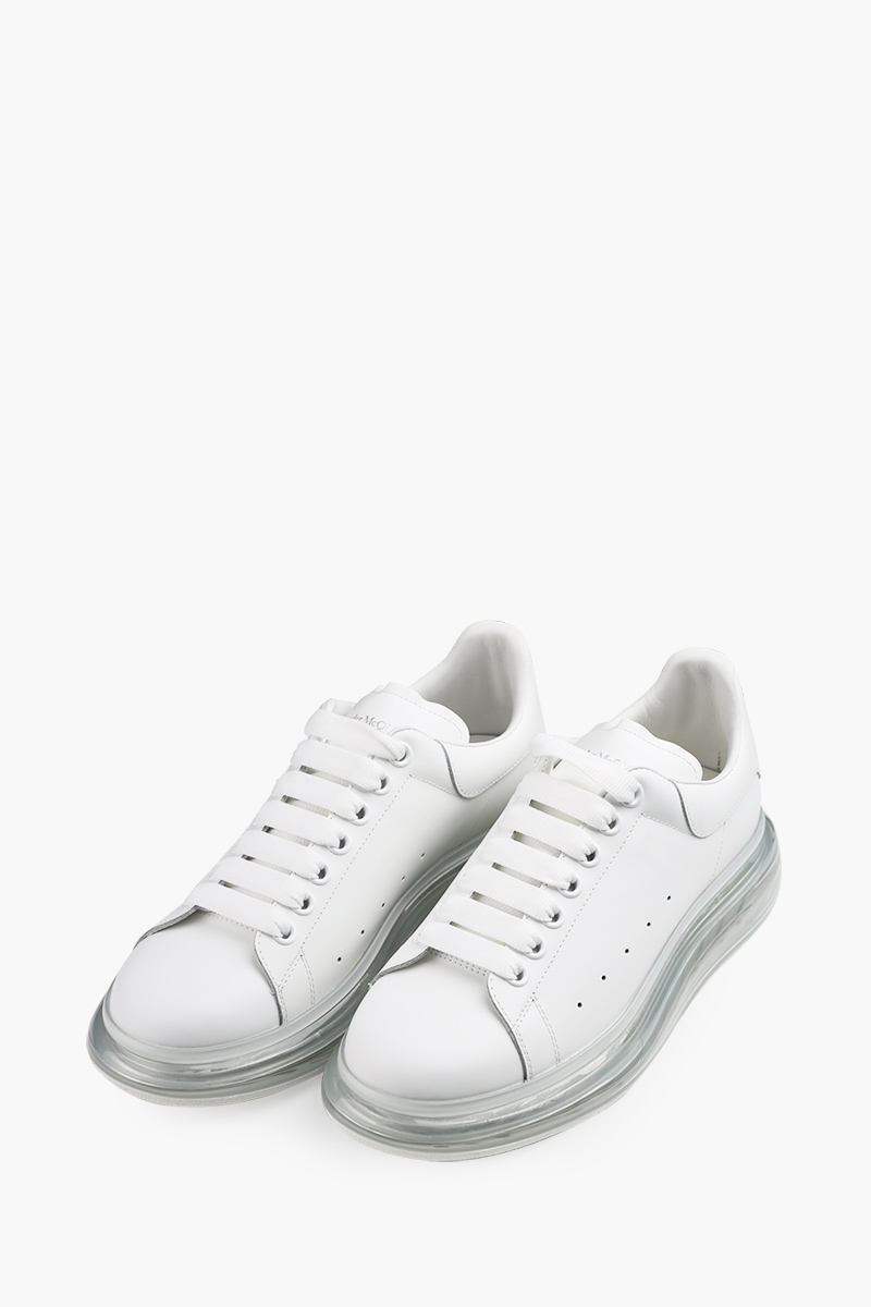 ALEXANDER MCQUEEN Men Transparent Oversized Lace-Up Sneakers in All White Smooth Leather 1
