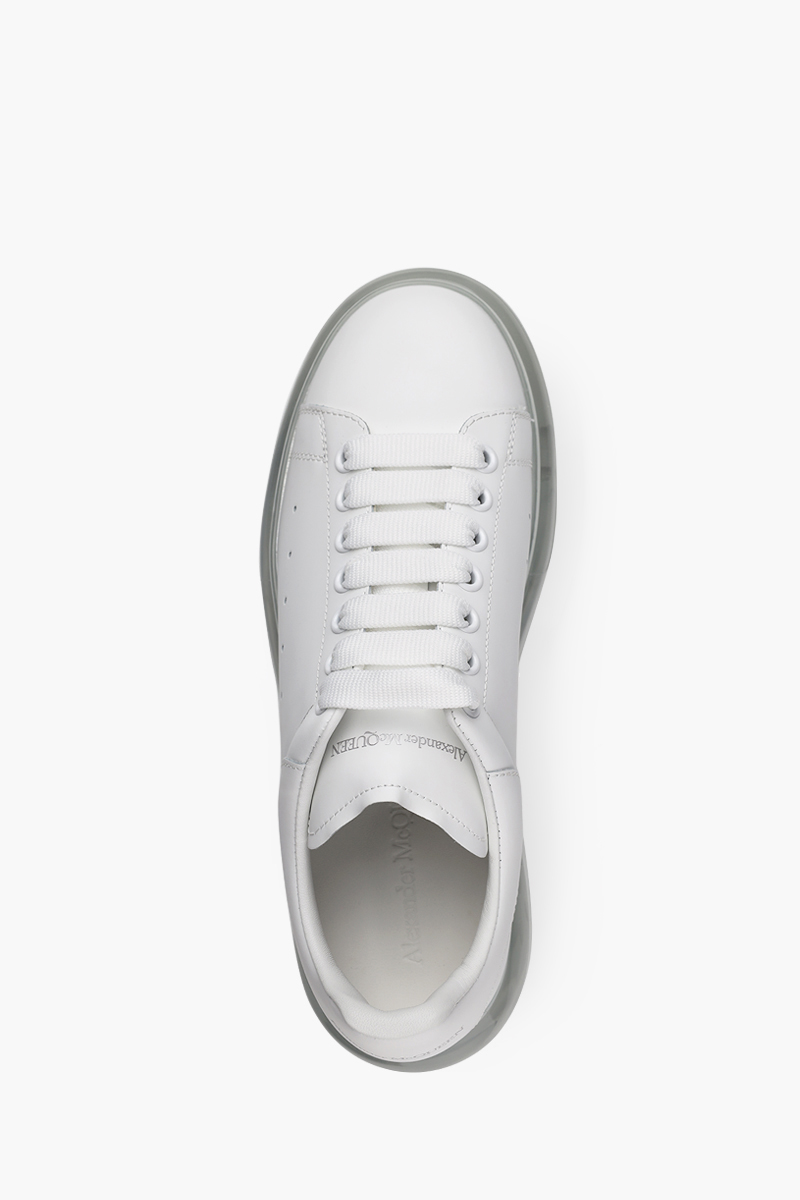 ALEXANDER MCQUEEN Men Transparent Oversized Lace-Up Sneakers in All White Smooth Leather 3