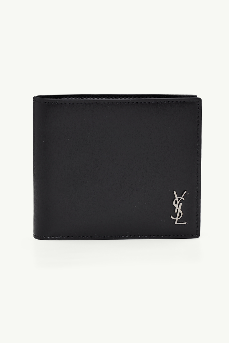 SAINT LAURENT Tiny Monogram East/West Wallet in Black Matte Leather SHW 0