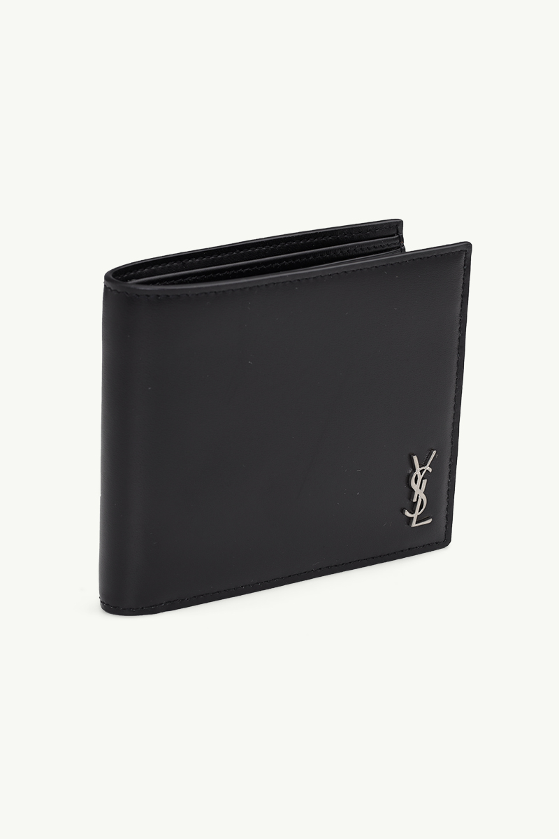 SAINT LAURENT Tiny Monogram East/West Wallet in Black Matte Leather SHW 2