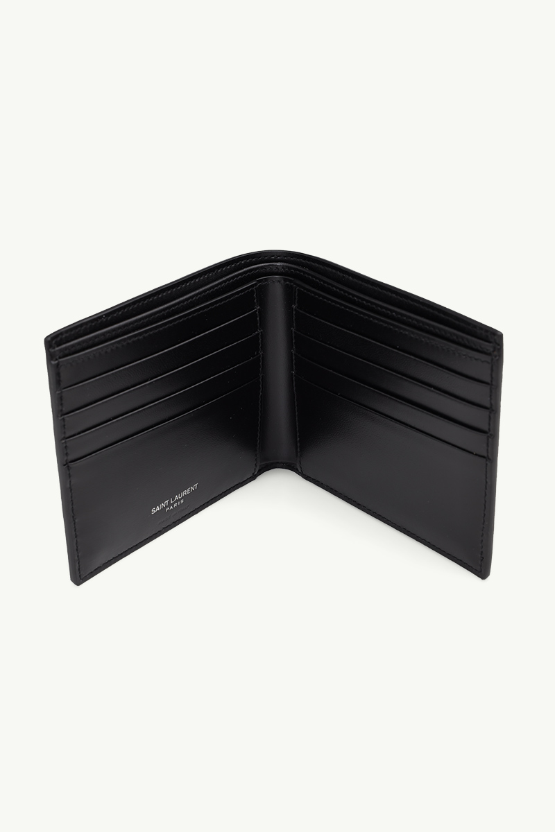 SAINT LAURENT Tiny Monogram East/West Wallet in Black Matte Leather SHW 3