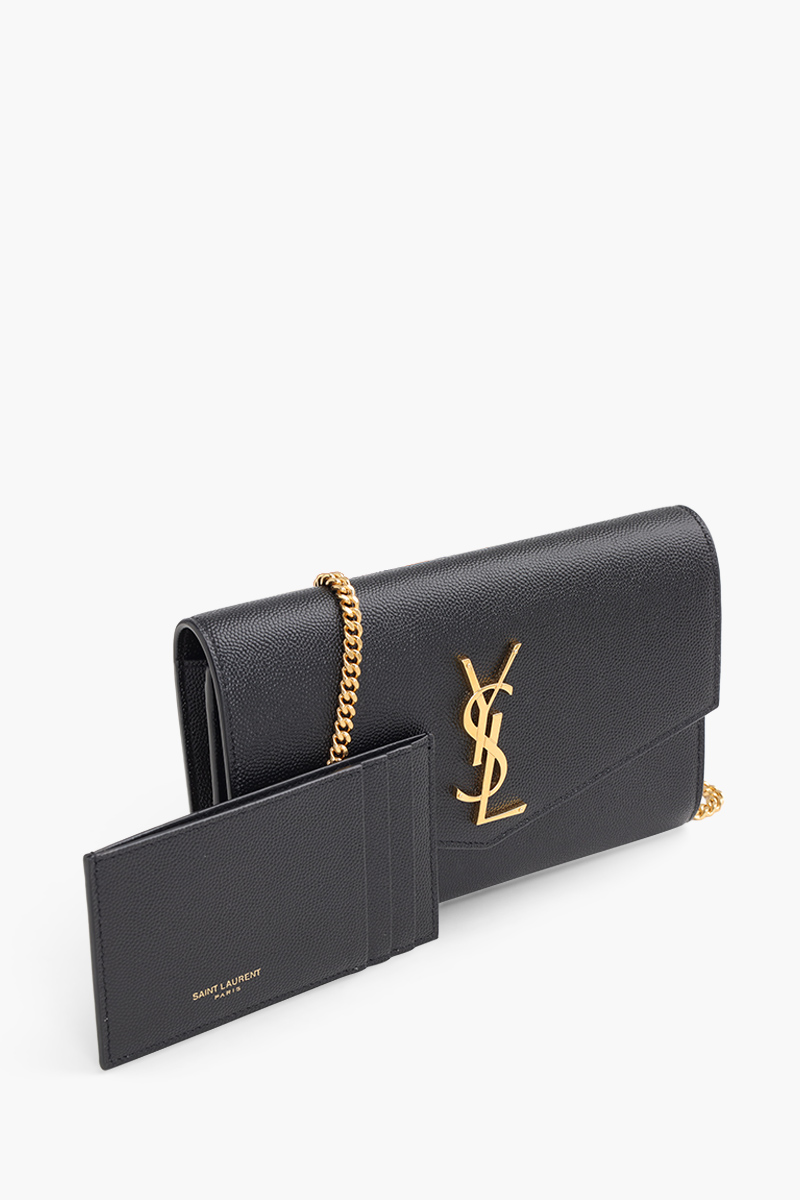 SAINT LAURENT Uptown Chain Wallet in Black Caviar Leather GHW 2