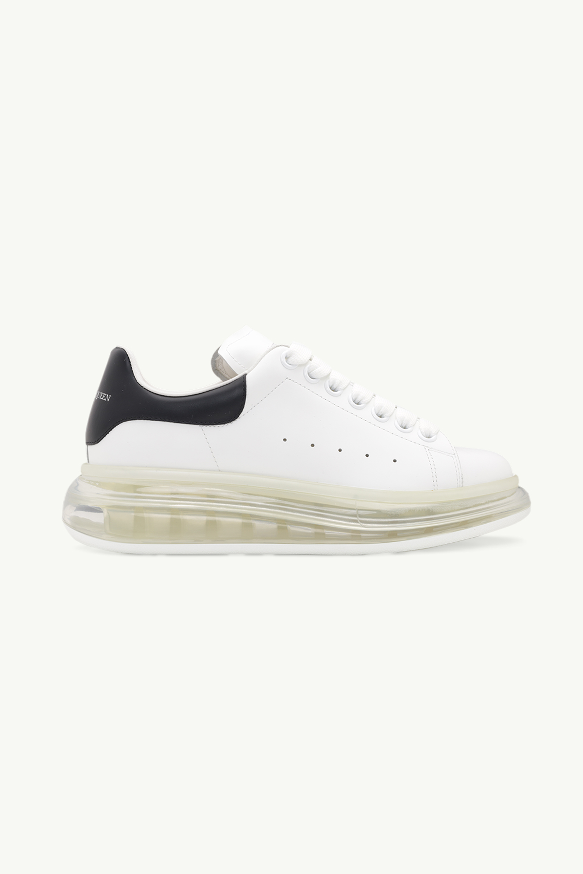 ALEXANDER MCQUEEN Women Transparent Oversized Lace-up Sneakers in White/Black Smooth Leather 0
