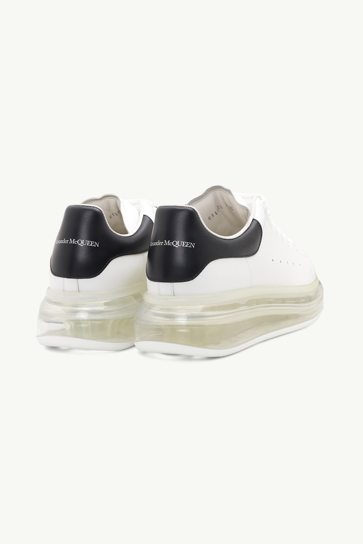 ALEXANDER MCQUEEN Women Transparent Oversized Lace-up Sneakers in White/Black Smooth Leather 2