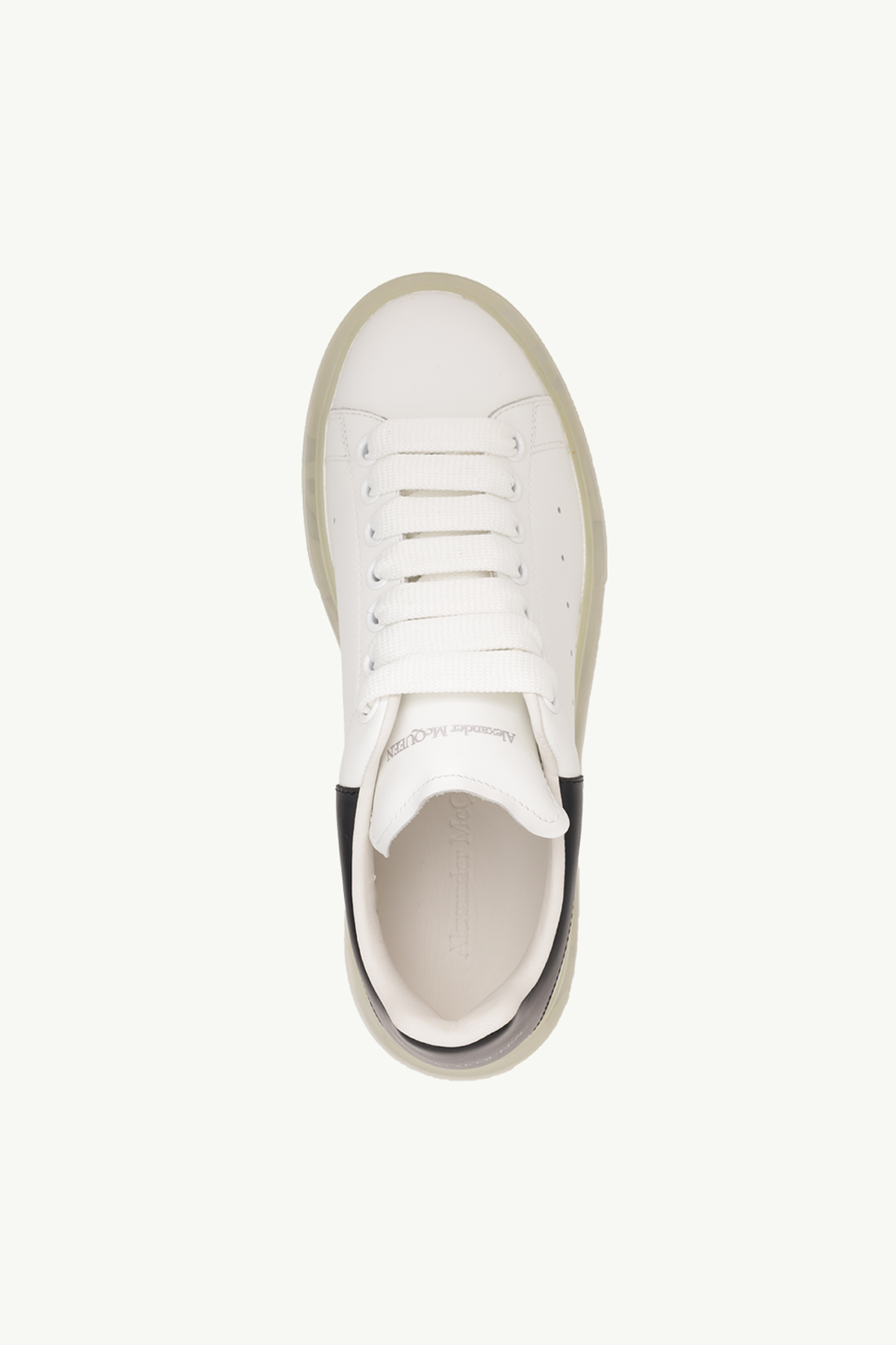 ALEXANDER MCQUEEN Women Transparent Oversized Lace-up Sneakers in White/Black Smooth Leather 3