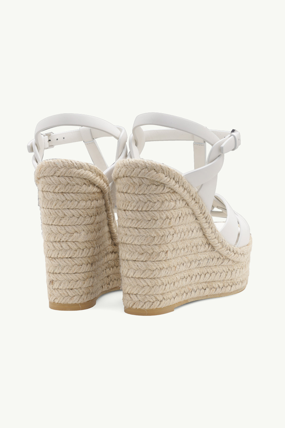 SAINT LAURENT Espadrille 12cm T Strap Wedge Sandals in White Calf 2