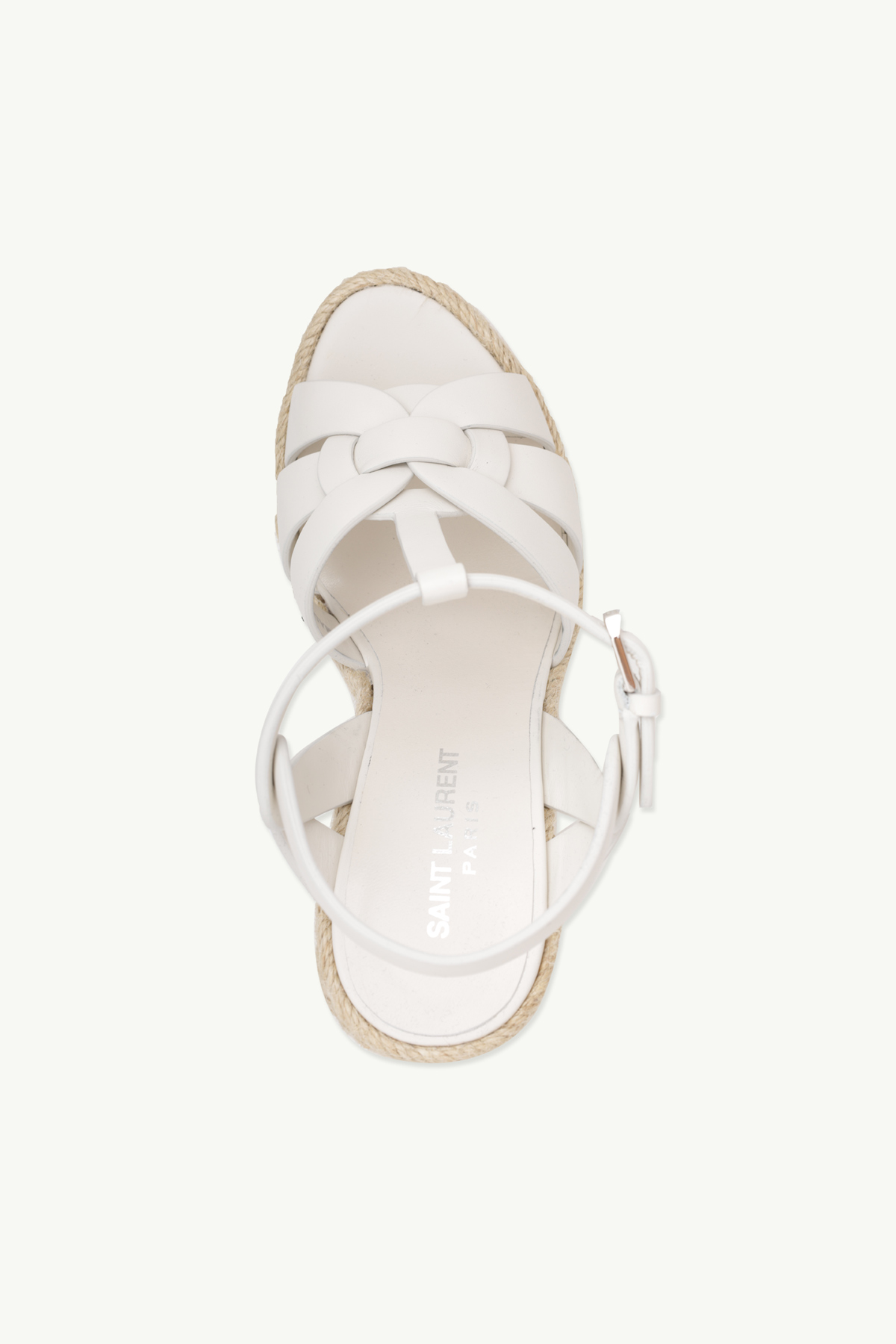 SAINT LAURENT Espadrille 12cm T Strap Wedge Sandals in White Calf 3