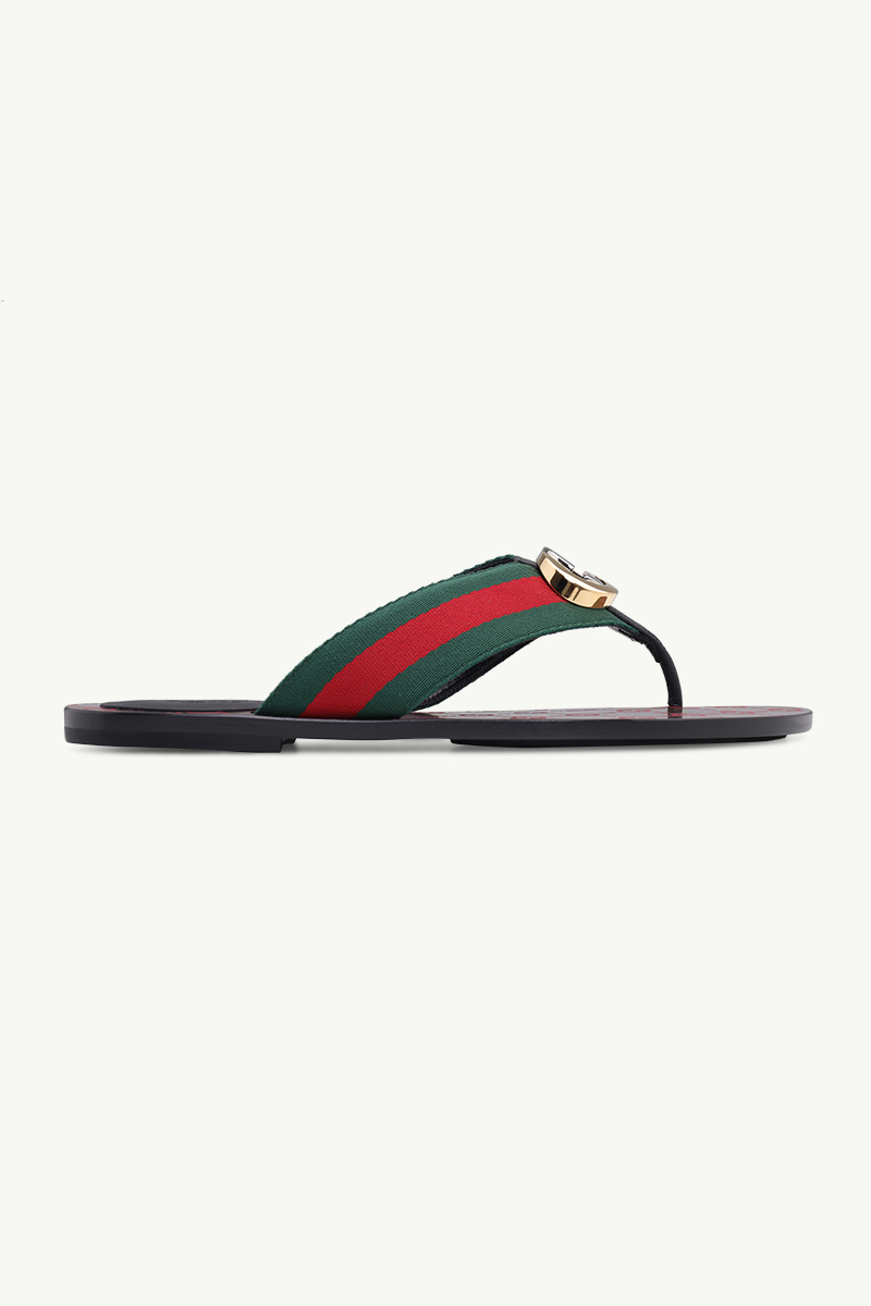 GUCCI Women GG Thong Web Sandals in Black with Interlocking G  0