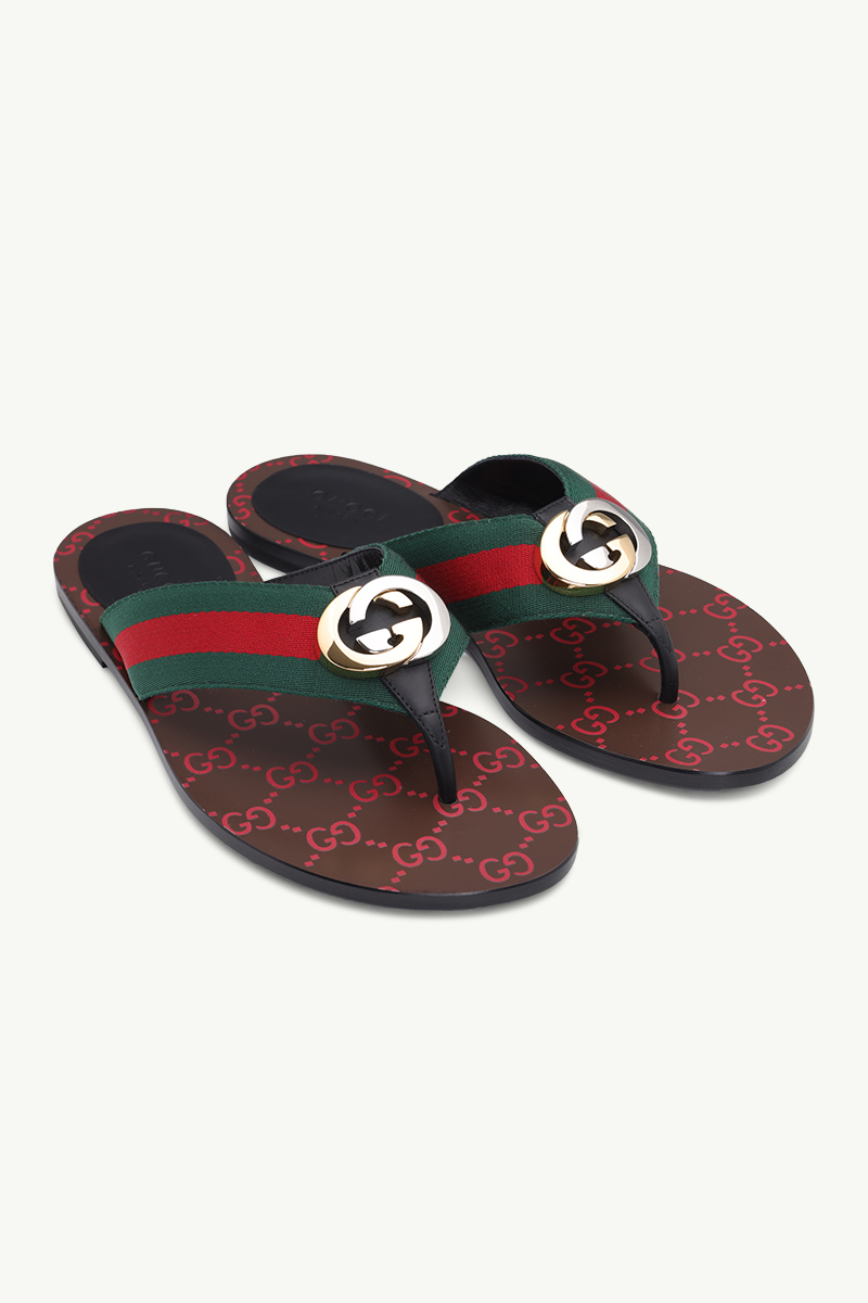 GUCCI Women GG Thong Web Sandals in Black with Interlocking G  1