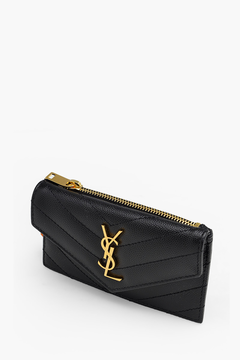 SAINT LAURENT Cassandre Fragments Flap Card Case in Black Caviar Embossed Leather GHW 2