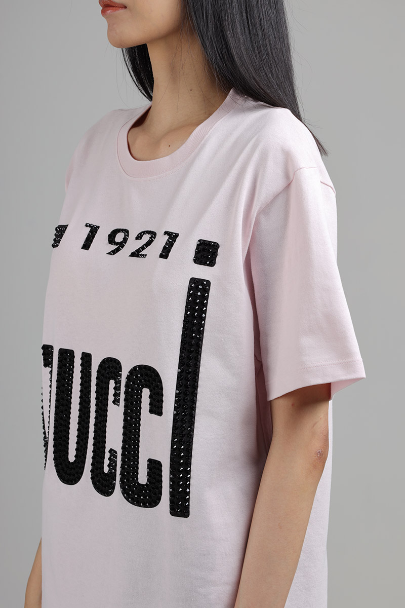 GUCCI Women Crystal 1921 Gucci Oversized T-Shirt in Rose Cotton 3