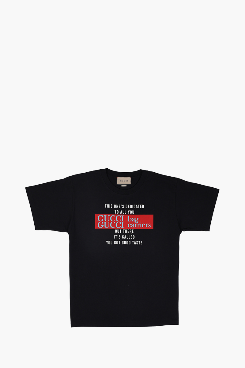 GUCCI Men Jersey Cotton T-Shirt in Black with 'YOU GOT GOOD TASTE' Print 0