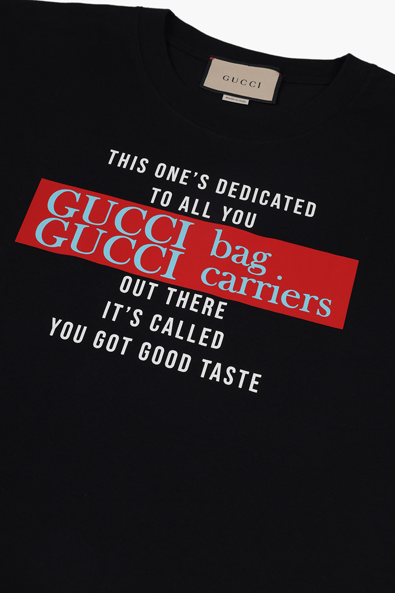 GUCCI Men Jersey Cotton T-Shirt in Black with 'YOU GOT GOOD TASTE' Print 2