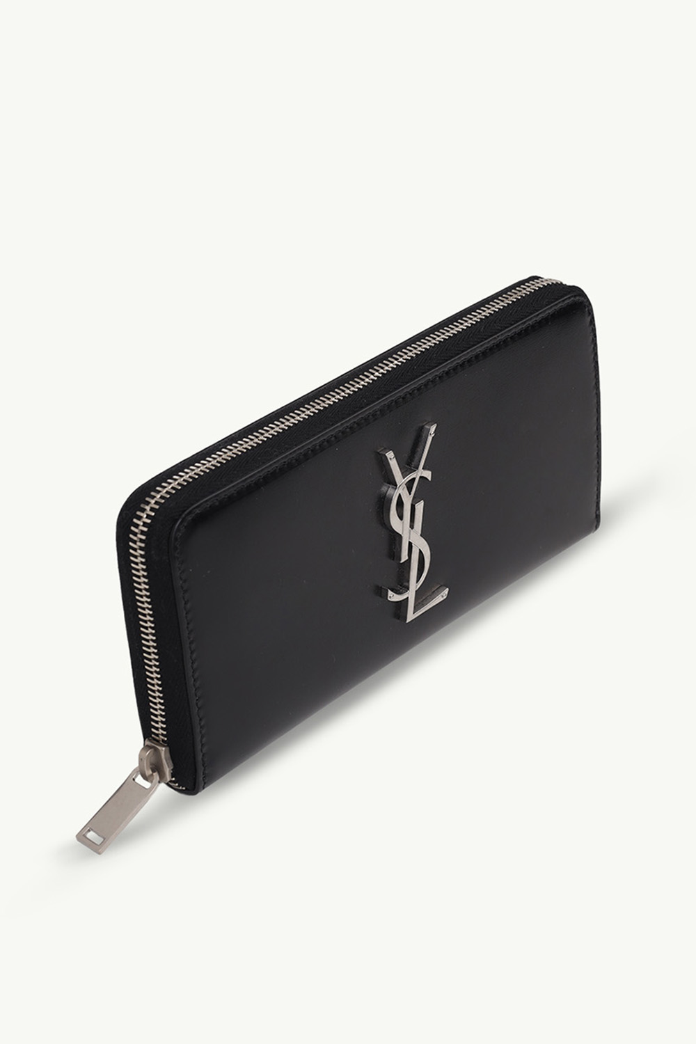 SAINT LAURENT Wallet Zip Around in Black Smooth Leather SHW 2