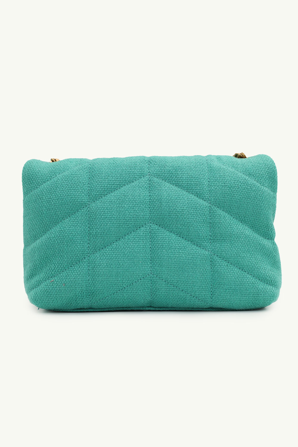 SAINT LAURENT Puffer Toy Shoulder Bag in Green Canvas x Smooth Leather with Bronze Hardware 1