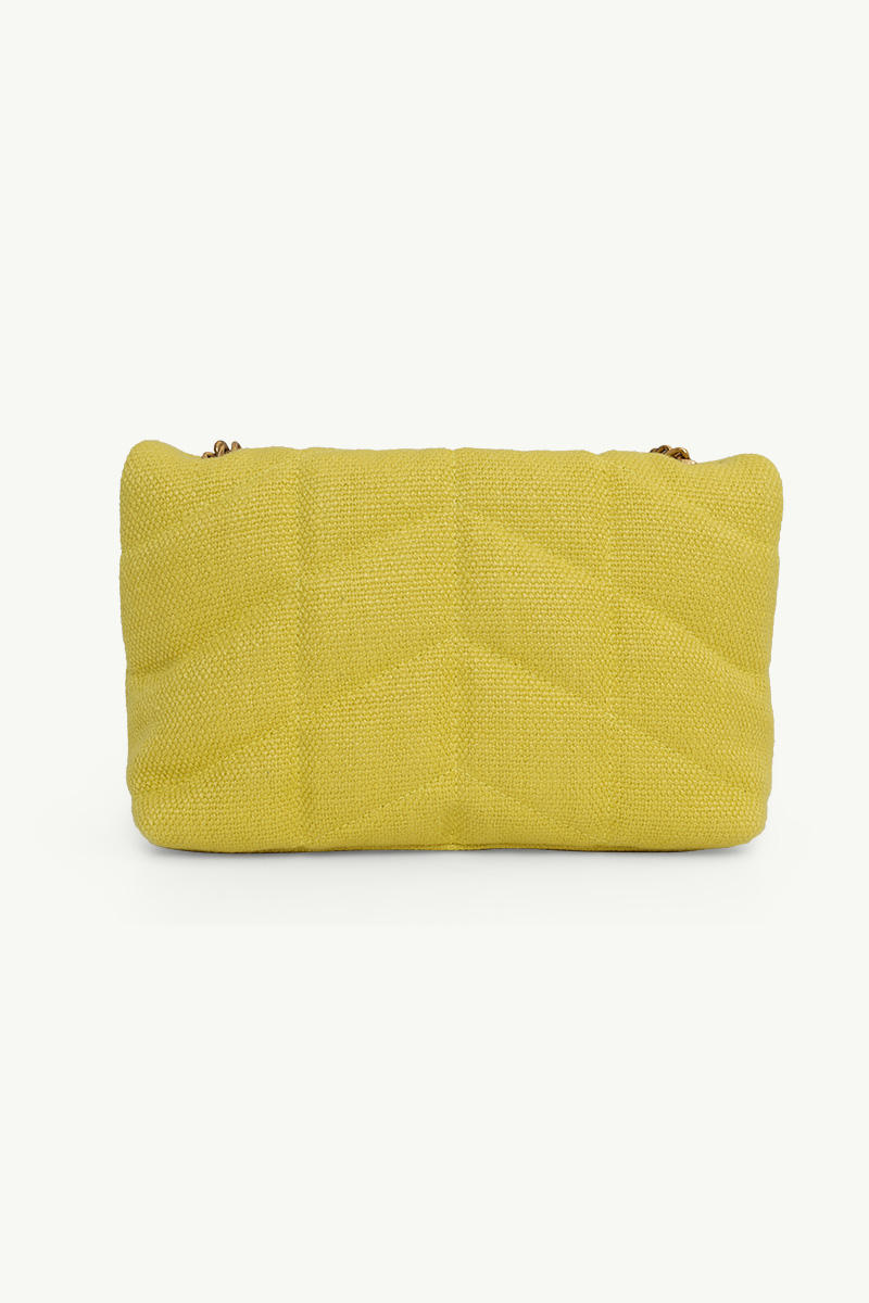 SAINT LAURENT Puffer Toy Shoulder Bag in Lemon Pie Canvas x Smooth Leather with Bronze Hardware 1