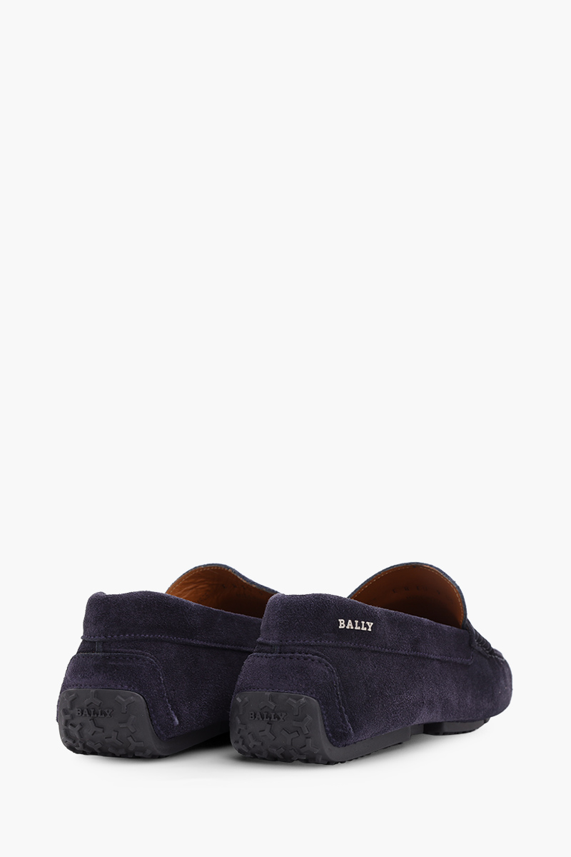 BALLY Men Driver Pearce Loafers in Navy Blue Suede with Trainspotting Stripe 2