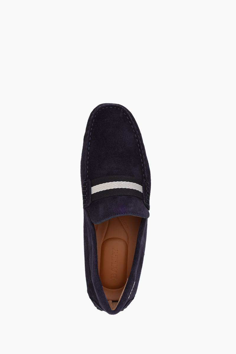 BALLY Men Driver Pearce Loafers in Navy Blue Suede with Trainspotting Stripe 3