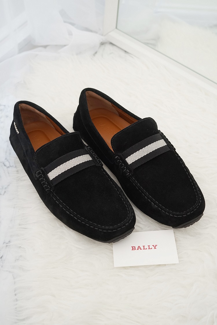 BALLY Men Driver Pearce Loafers in Black Suede with Trainspotting Stripe Fashion Forth