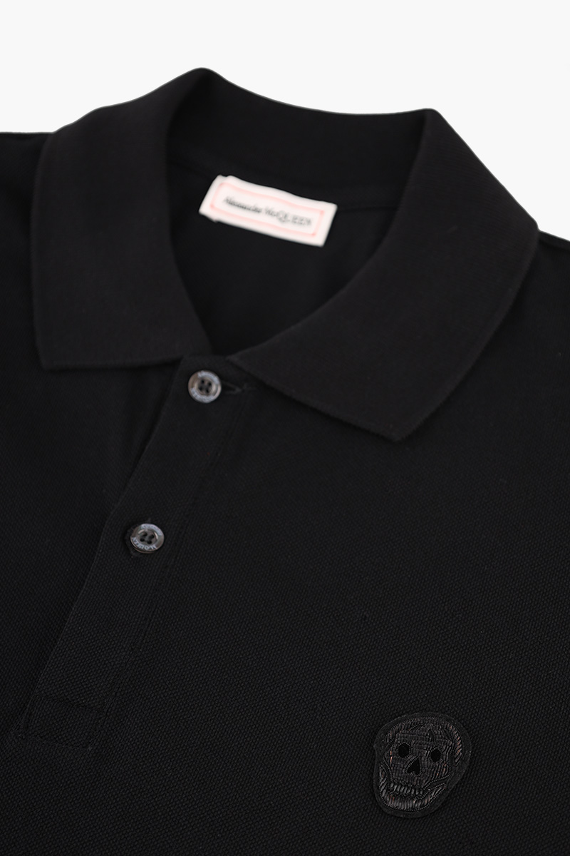 ALEXANDER MCQUEEN Men Skull Embroidered Polo Shirt in Black 2