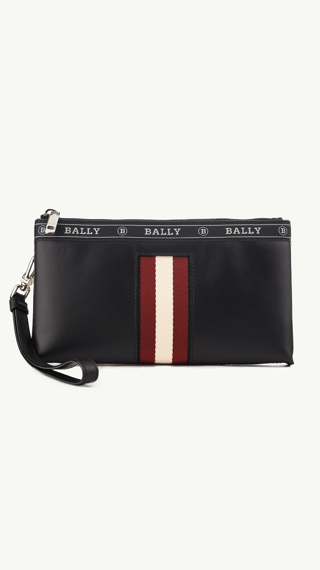 BALLY Beryer Phone Wallet in Black Bovine Leather with Red/White Stripe 0